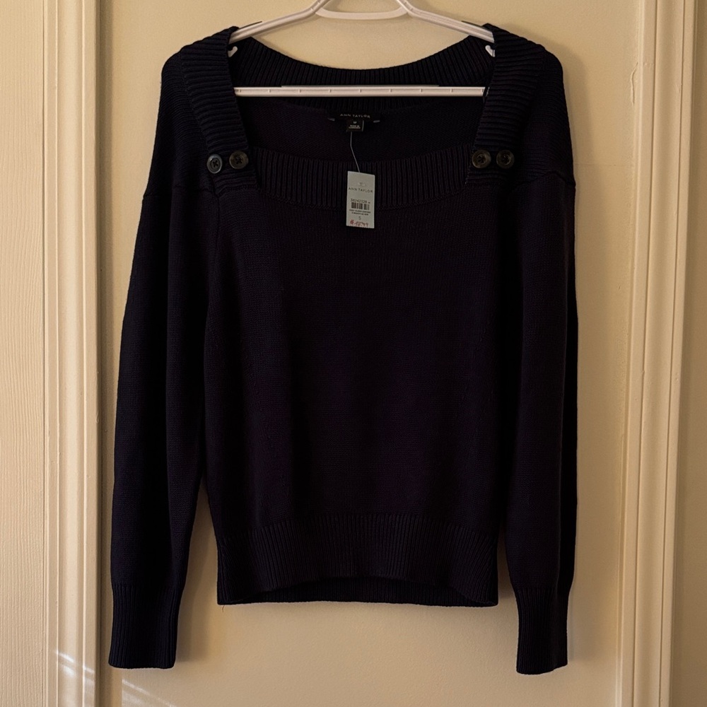 Ann Taylor Navy Sweater with Button Accents. Size Small/Petite. NWT.